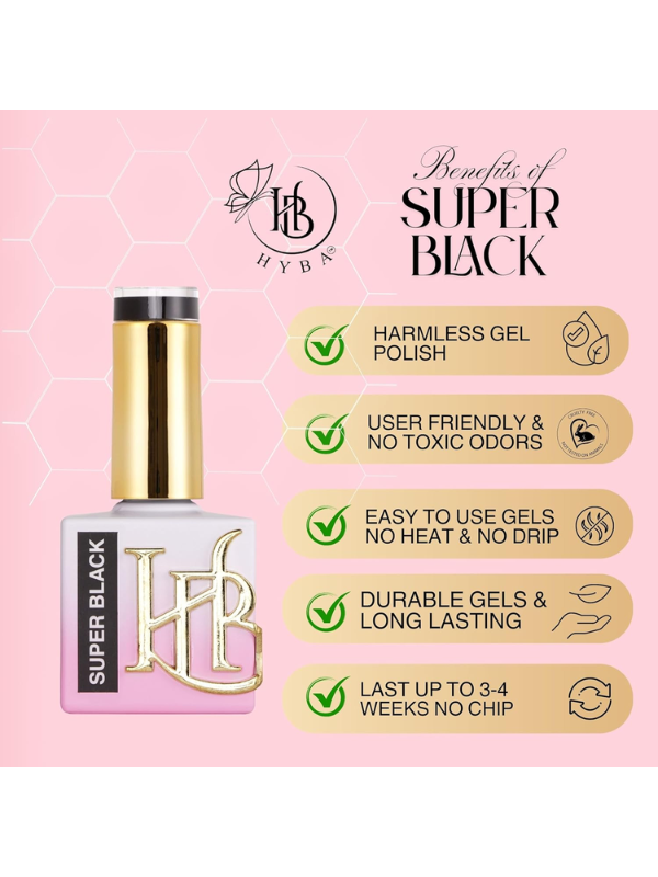 HyBa Beauty Hybrid Super Black Gel Polish Refill Kit