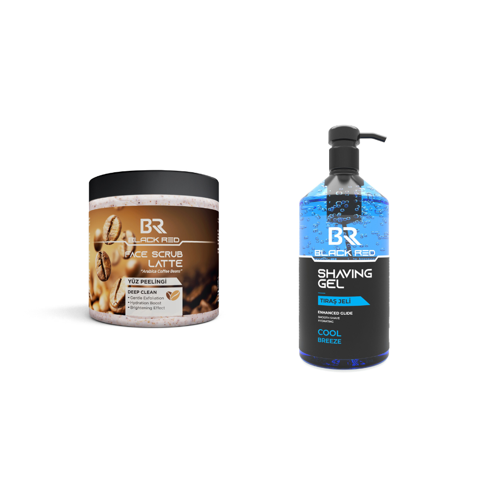 Black Red Men’s Grooming Bundle – Scrub + Shave Gel