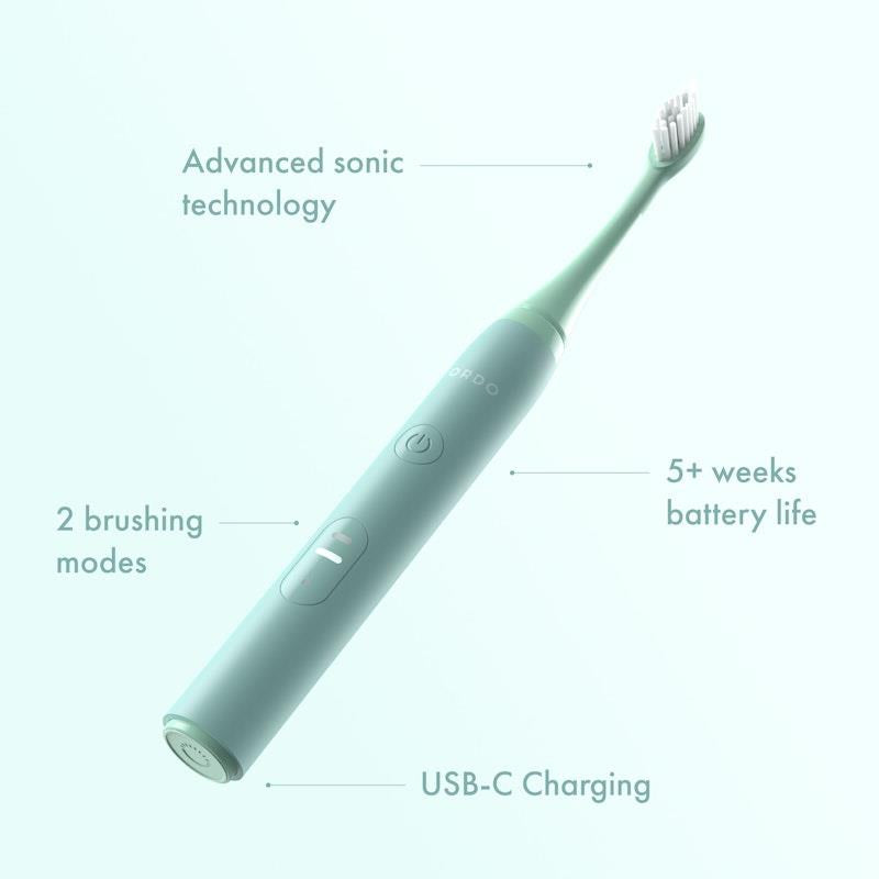 ORDO Sonic Lite Toothbrush and 2 Brush Heads Bundle Sage