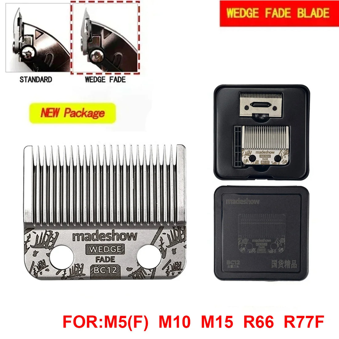 Madeshow Replacement Clipper Blades for M5, M5F and M10, Wedge Fade Blade Options