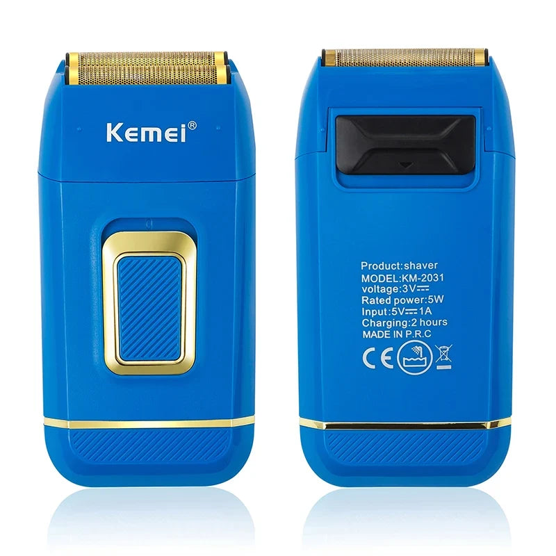 Kemei Professional Blue Electric Razor Bald Head Foil Shaver Cordless Rechargeable Close Shaving Precision Cutting Waterproof