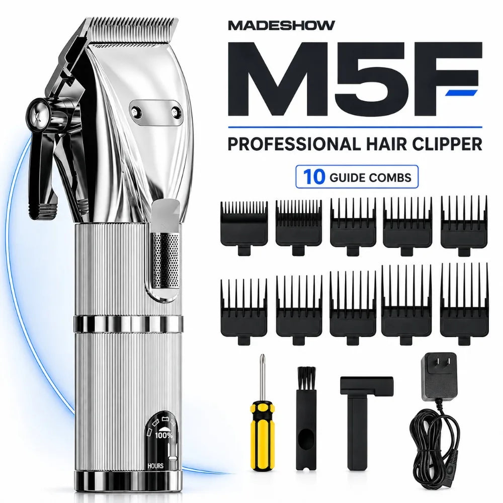 Madeshow M5F Professional Cordless Hair Clipper, 7000 RPM Full Metal with LED Display