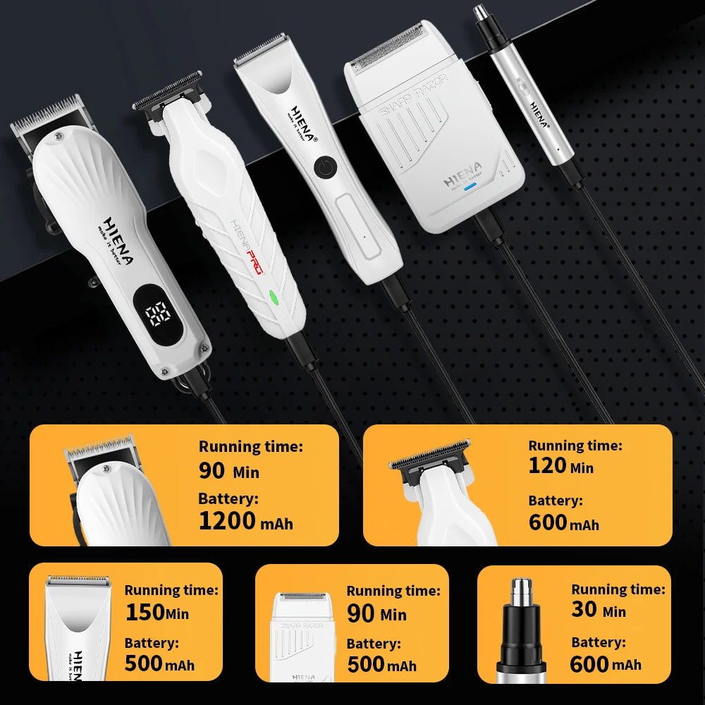 Hiena 5 in 1 Hair Clipper Kit with LCD, Trimmer, Foil Shaver and Nose Trimmer