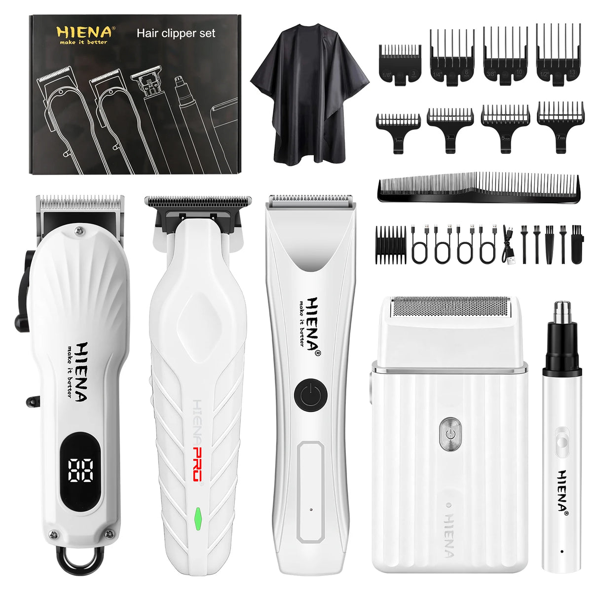 Hiena 5 in 1 Hair Clipper Kit with LCD, Trimmer, Foil Shaver and Nose Trimmer