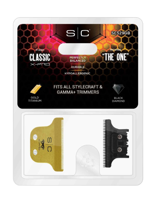 StyleCraft X-Pro Fixed Gold Titanium Classic Trimmer Blade with DLC The One Cutter #SC529GB