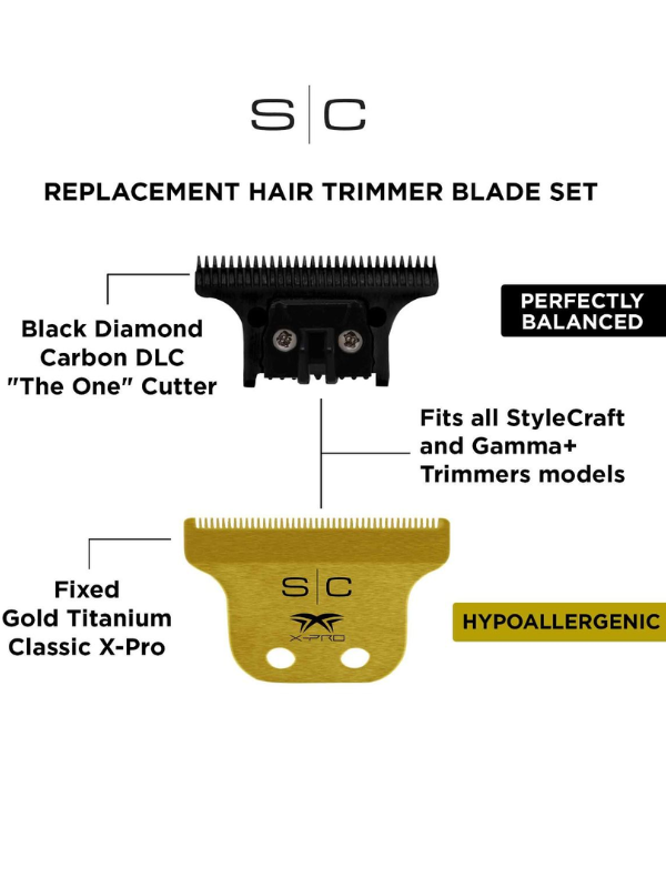 StyleCraft X-Pro Fixed Gold Titanium Classic Trimmer Blade with DLC The One Cutter #SC529GB