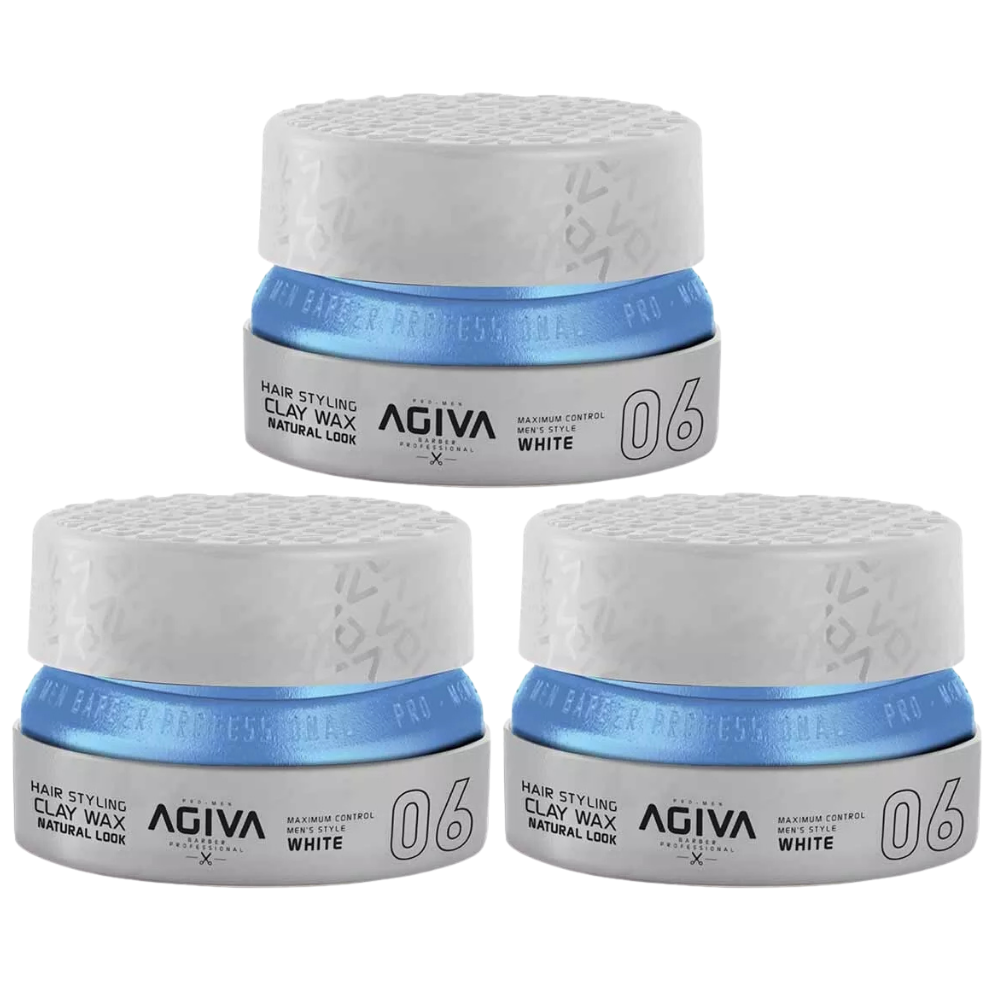3x Agiva Styling Clay Wax 06 Natural Look 155ml - White
