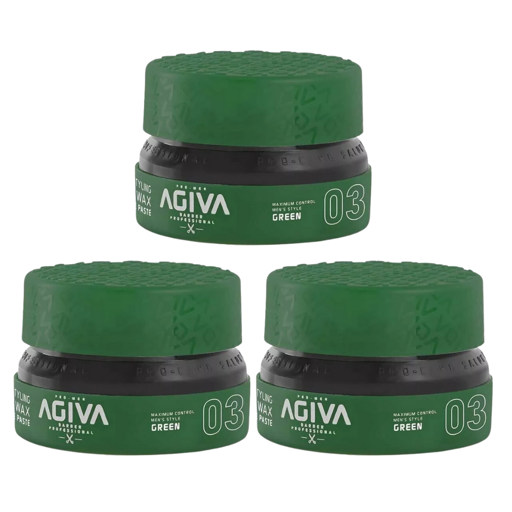 3x Agiva Hair Wax 03 Matte Paste - 155ml - Green