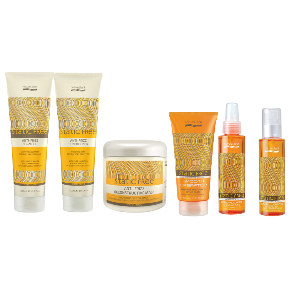 Natural Look Static Free Anti-Frizz Shampoo&Conditioner 300ML&Reconstructive Mask 400ML& Smooth Operator 150ML&Shine Spritz 125ML&Argan Oil Hair Treatment 120ML&Shine Serum 50ML