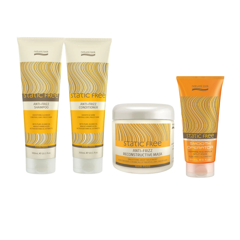 Natural Look Static Free Anti-Frizz Shampoo&Conditioner 300ML&Reconstructive Mask 400ML& Smooth Operator 150ML&Shine Spritz 125ML&Argan Oil Hair Treatment 120ML&Shine Serum 50ML