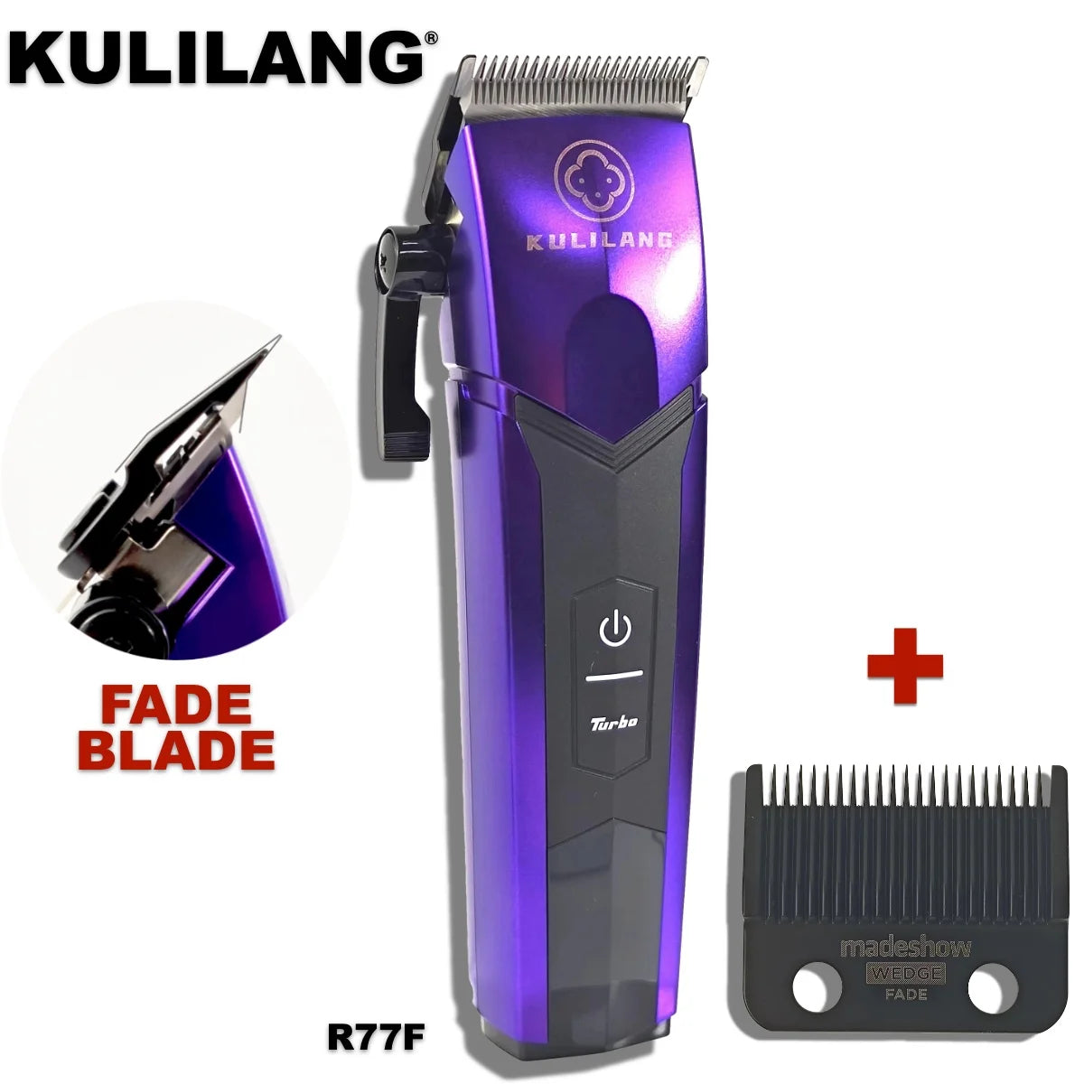 Kulilang R77F Professional Cordless Hair Clipper, 7200 RPM Fade Blade