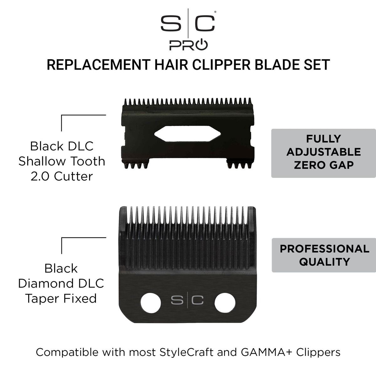 StyleCraft Black Diamond DLC Taper Blade + DLC Shallow Tooth 2.0 Cutter #SC539B