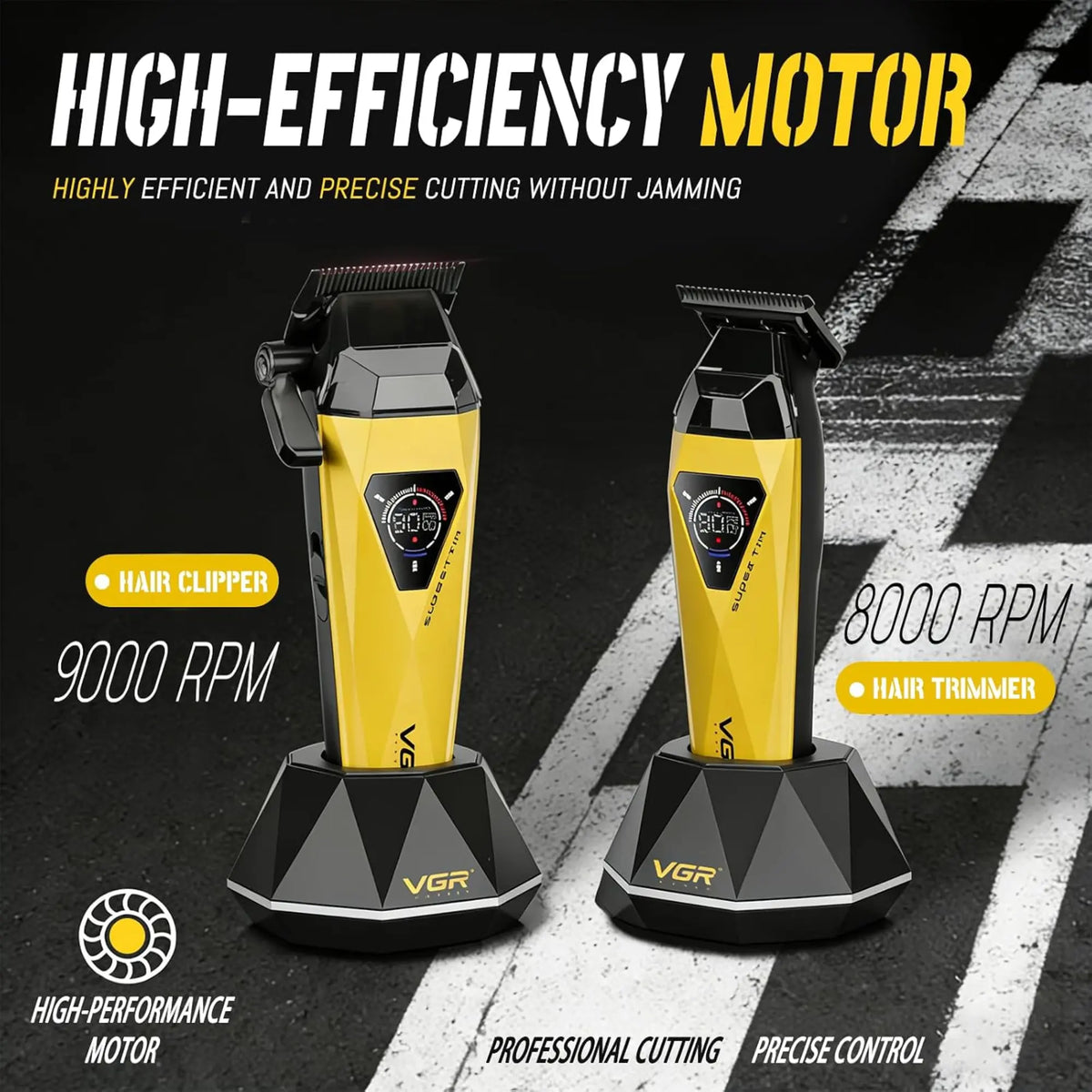 VGR High Speed Professional Hair Clipper & Trimmer Set #V-877S2