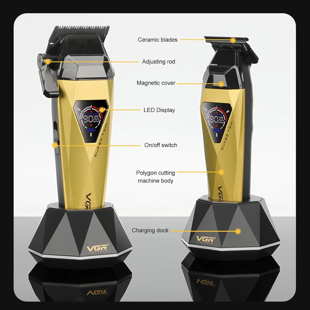 VGR High Speed Professional Hair Clipper & Trimmer Set #V-877S2