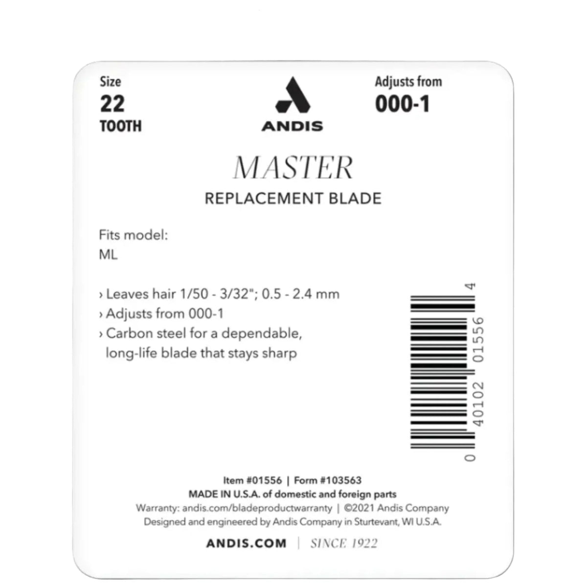 Andis Master & ML Size 000-1 Clipper Blade #01556