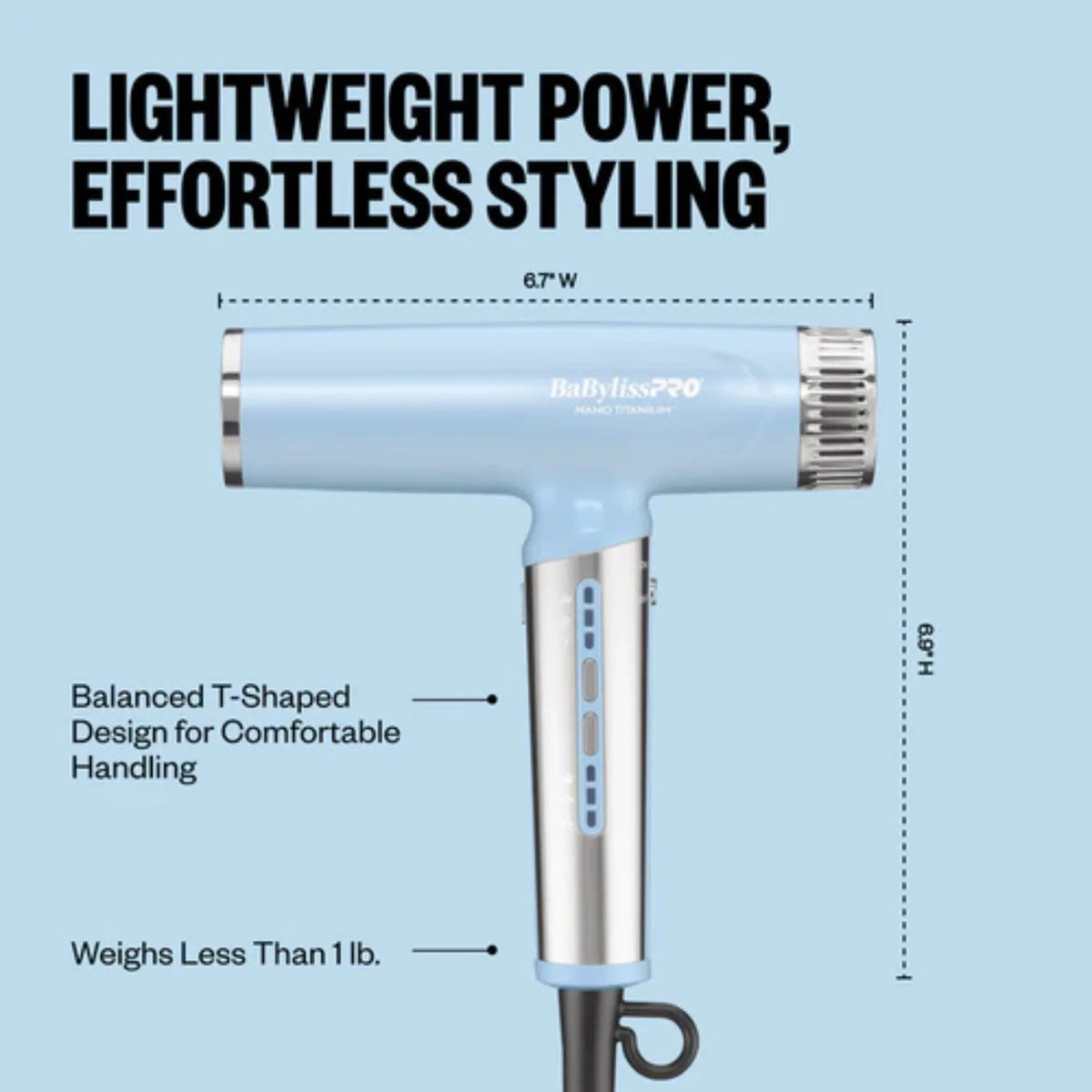 BaBylissPRO Limited Edition Nano Titanium Iced Blue Light Ionic Hair Dryer #BNTC9200LB