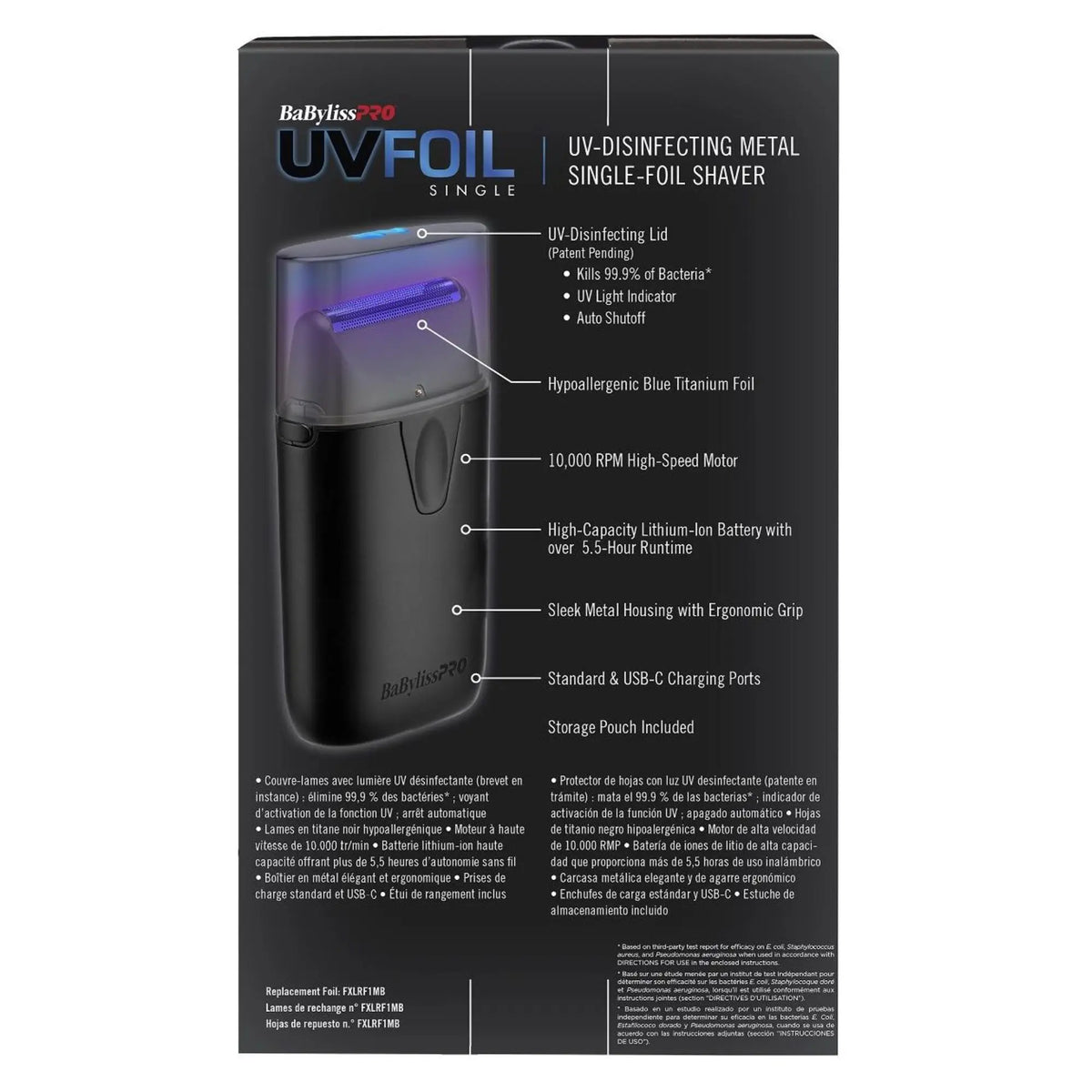 BaBylissPRO Black Matte UV-Disinfectant Metal Single Foil Shaver #FXLFS1MB