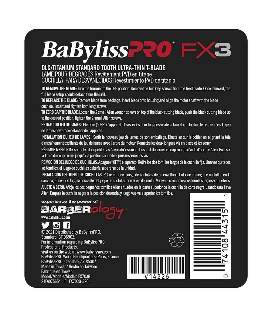 BaBylissPRO Fx3 Trimmer DLC/Titanium Standard Tooth Blade #FX703G