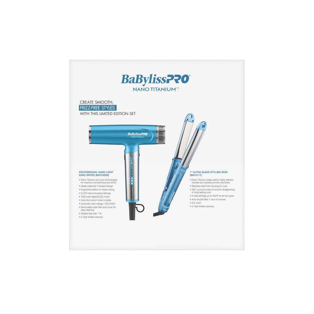 BaBylissPRO Limited Edition Nano Light Ionic Dryer & 1" Styling Iron Set #BNTPP94