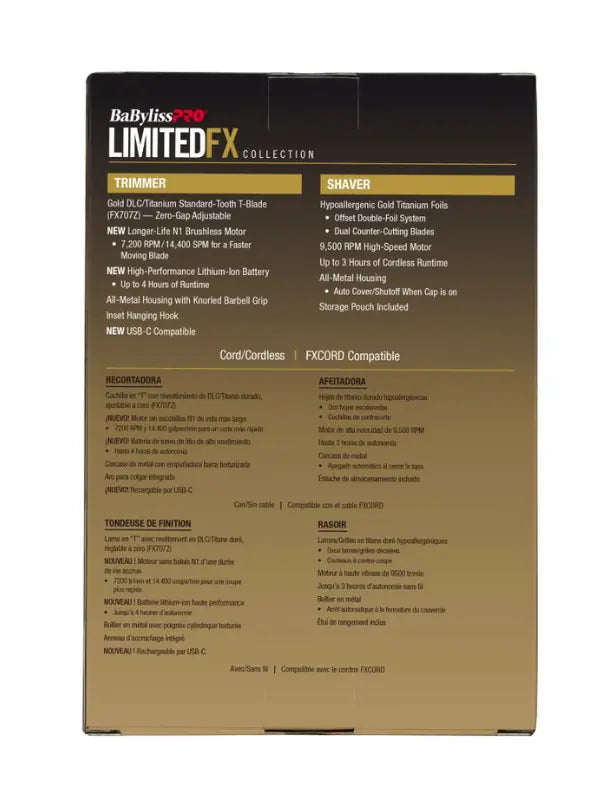 BaBylissPRO LimitedFX Gold Trimmer and Double Foil Shaver #FXDUOFS2TG