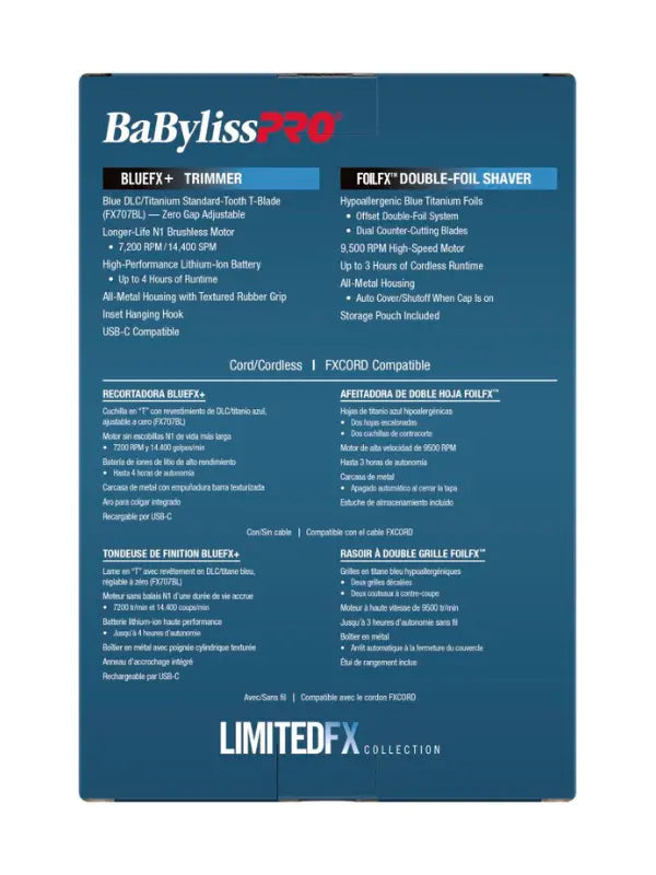 BaBylissPRO LimitedFX Black & Blue Trimmer & Double-Foil Shaver Prepack #FXDUOFS2TBL