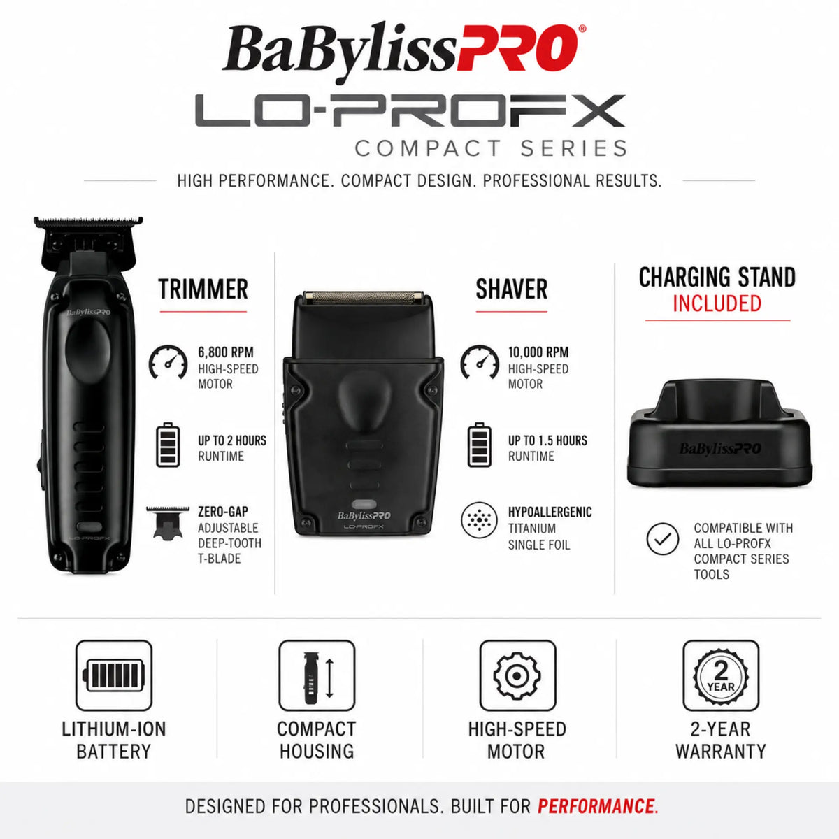 BaBylissPRO® LO-PROFX Compact Series High-Performance Trimmer & Shaver Prepack