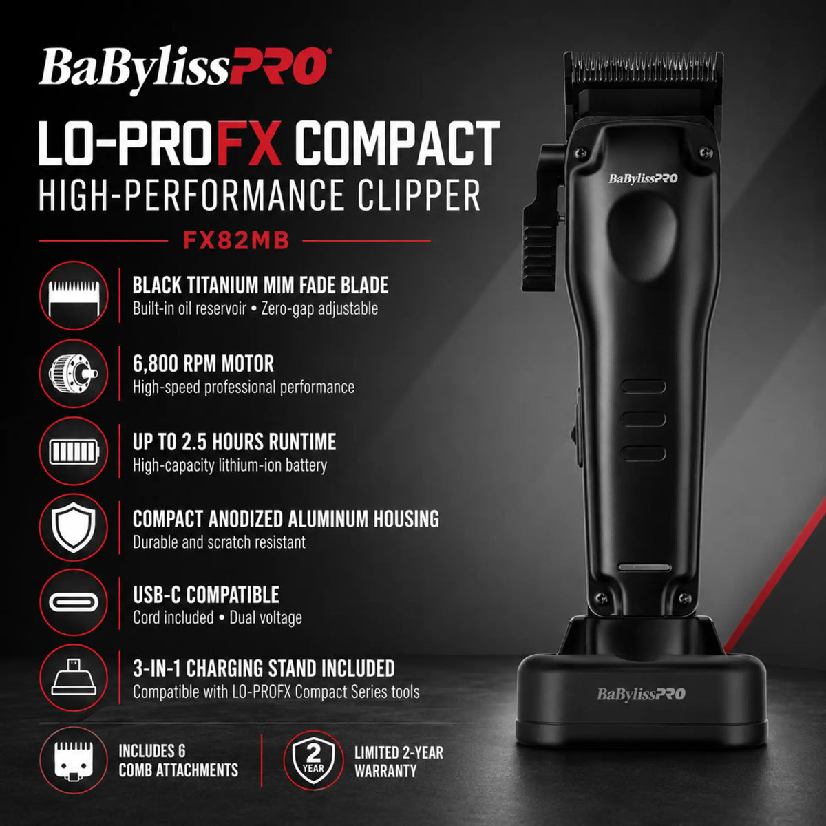 BaBylissPRO LO-PROFX Compact High-Performance Clipper #FX82MB