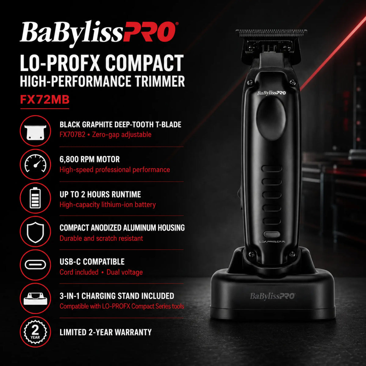 BaBylissPRO® LO-PROFX Compact High-Performance Trimmer #FX72MB