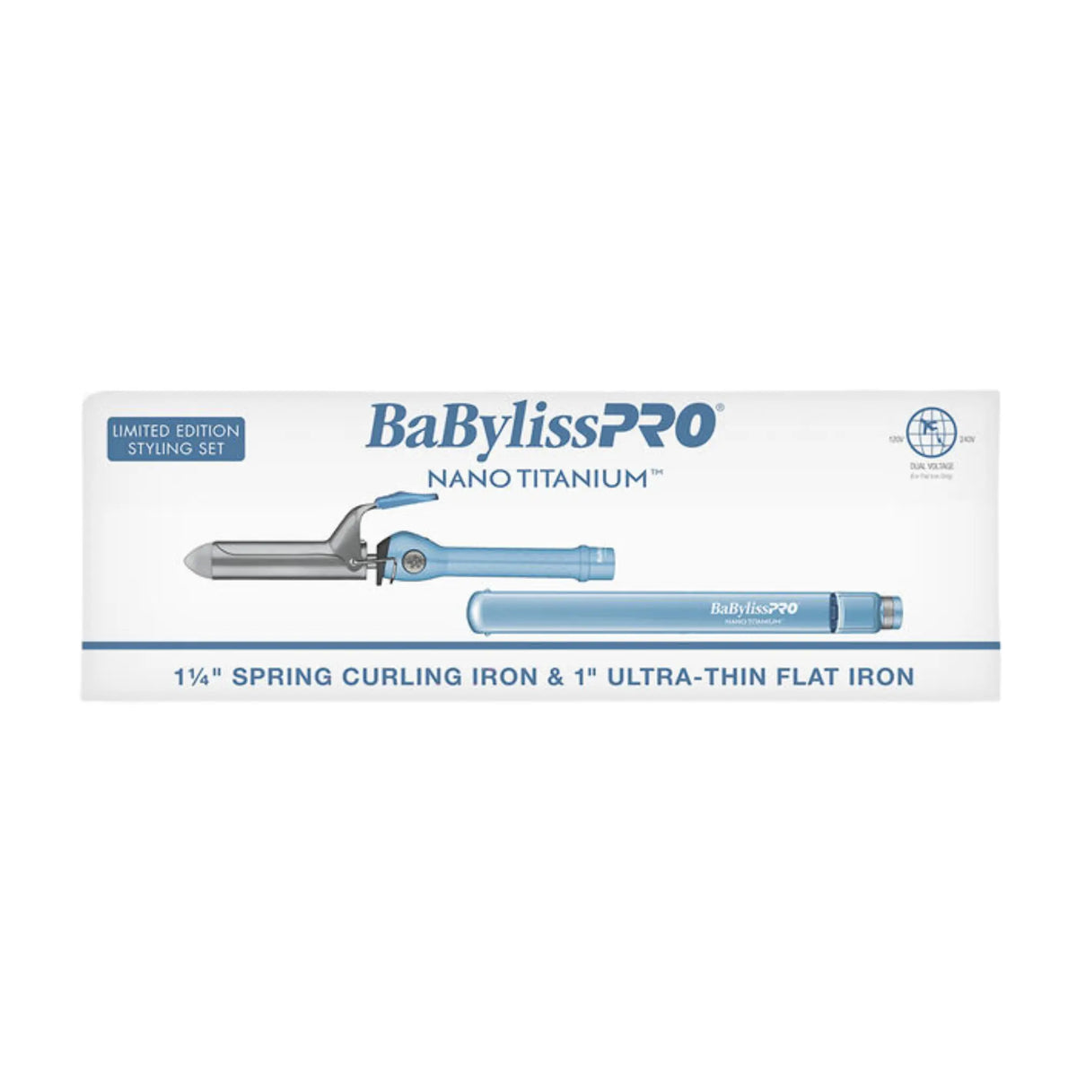 BaBylissPRO Nano Titanium 1.25" Spring Curling Iron & 1" Ultra-Thin Flat Iron Gift Set