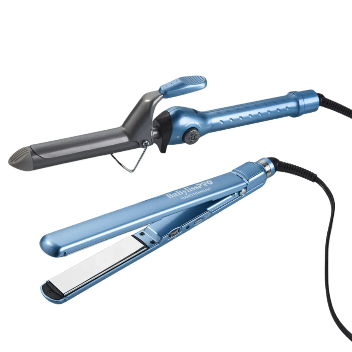 BaBylissPRO Nano Titanium 1.25" Spring Curling Iron & 1" Ultra-Thin Flat Iron Gift Set