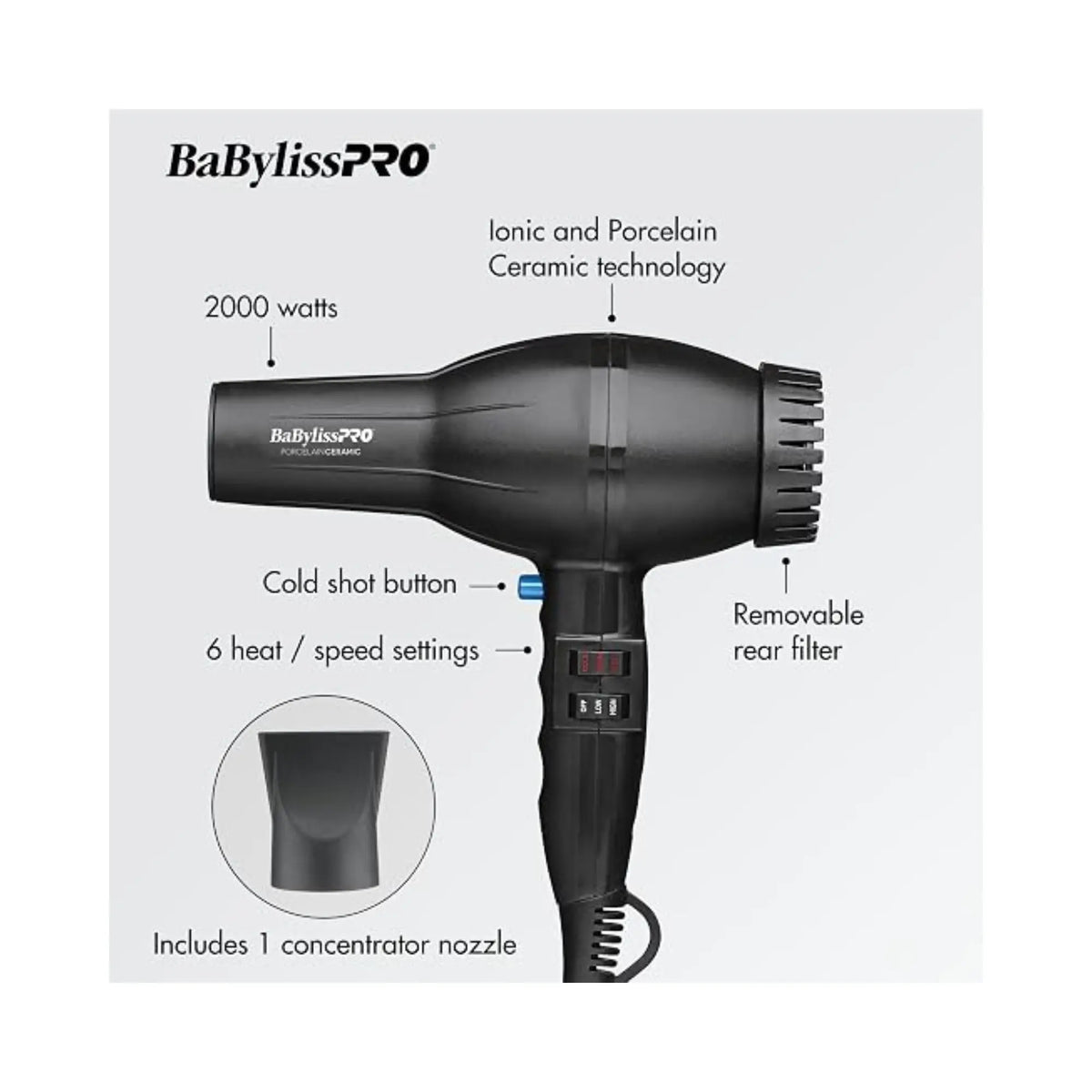 BaBylissPRO Porcelain Ceramic 2800 Dryer #BP2800N