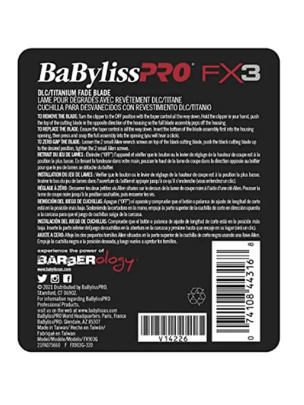 BaBylissPRO FX3 High-Torque DLC/Titanium Clipper Blade #FX903G