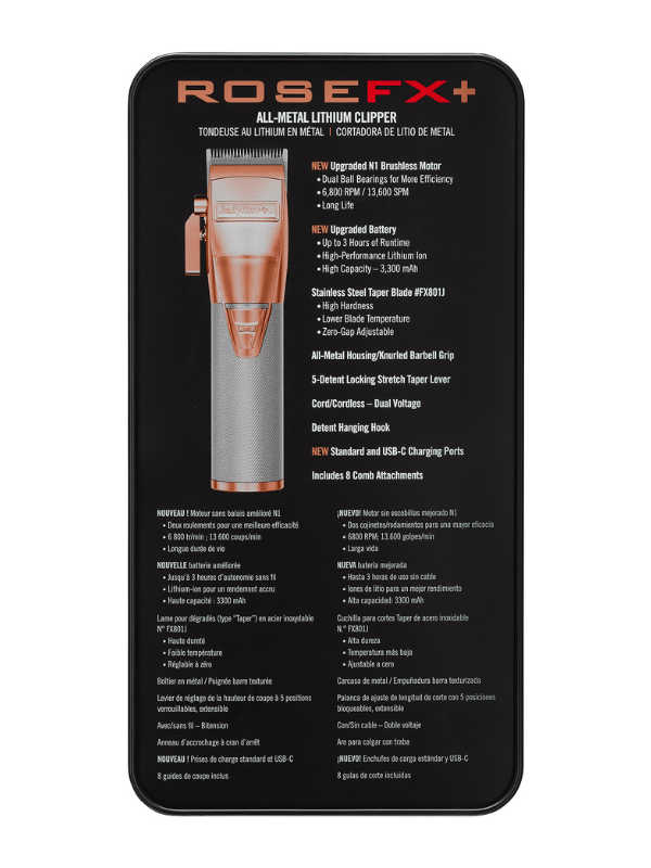 BaBylissPRO ROSEFX+ All-Metal Lithium Nedic Clipper #FX870NRG
