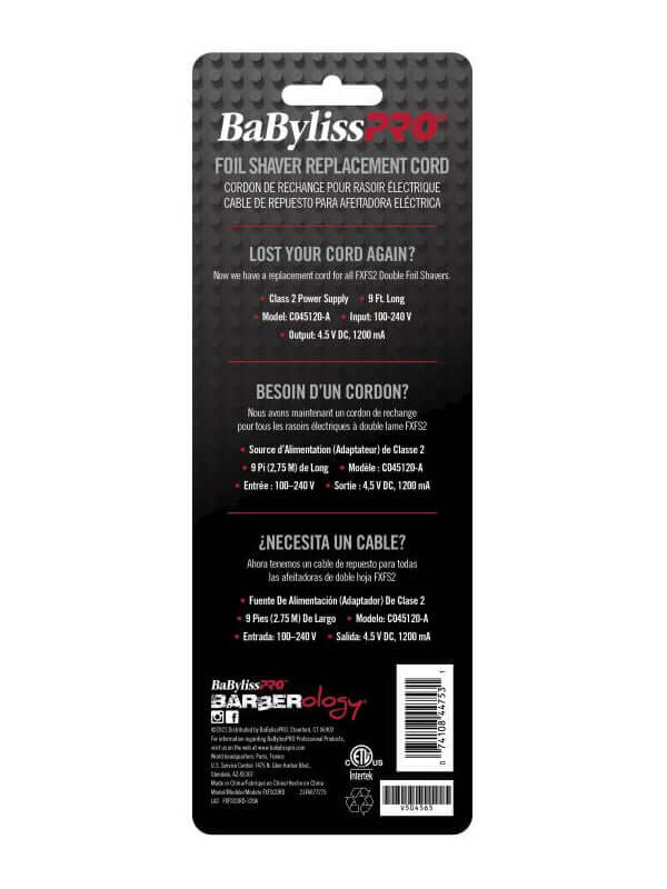 BaBylissPRO Foil Shaver Replacement Cord #FXFSCORD