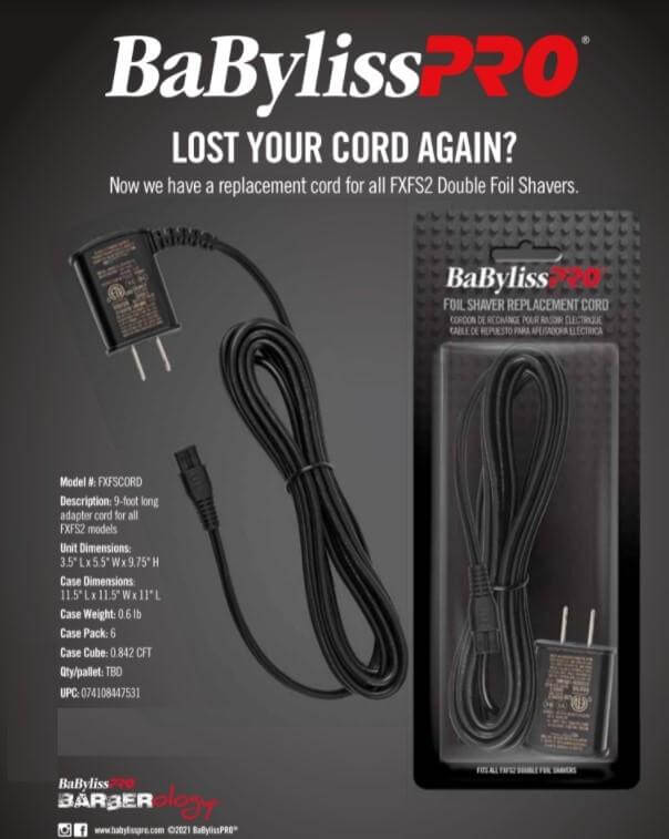 BaBylissPRO Foil Shaver Replacement Cord #FXFSCORD