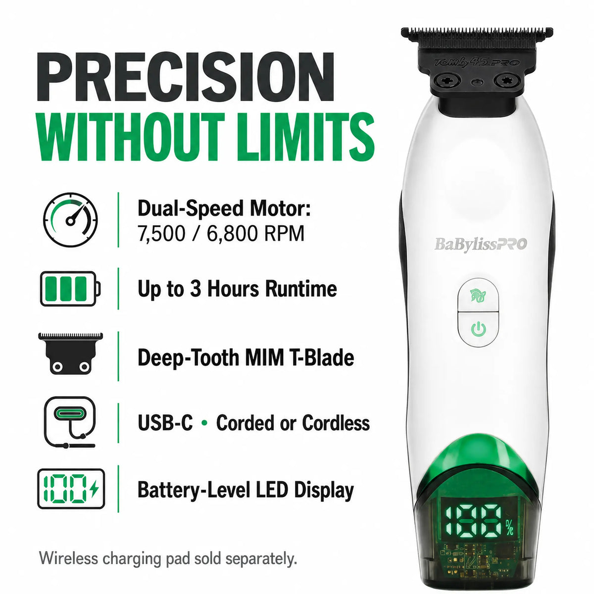 BaBylissPRO® x Tomb45 Wireless-Charging Trimmer (White)