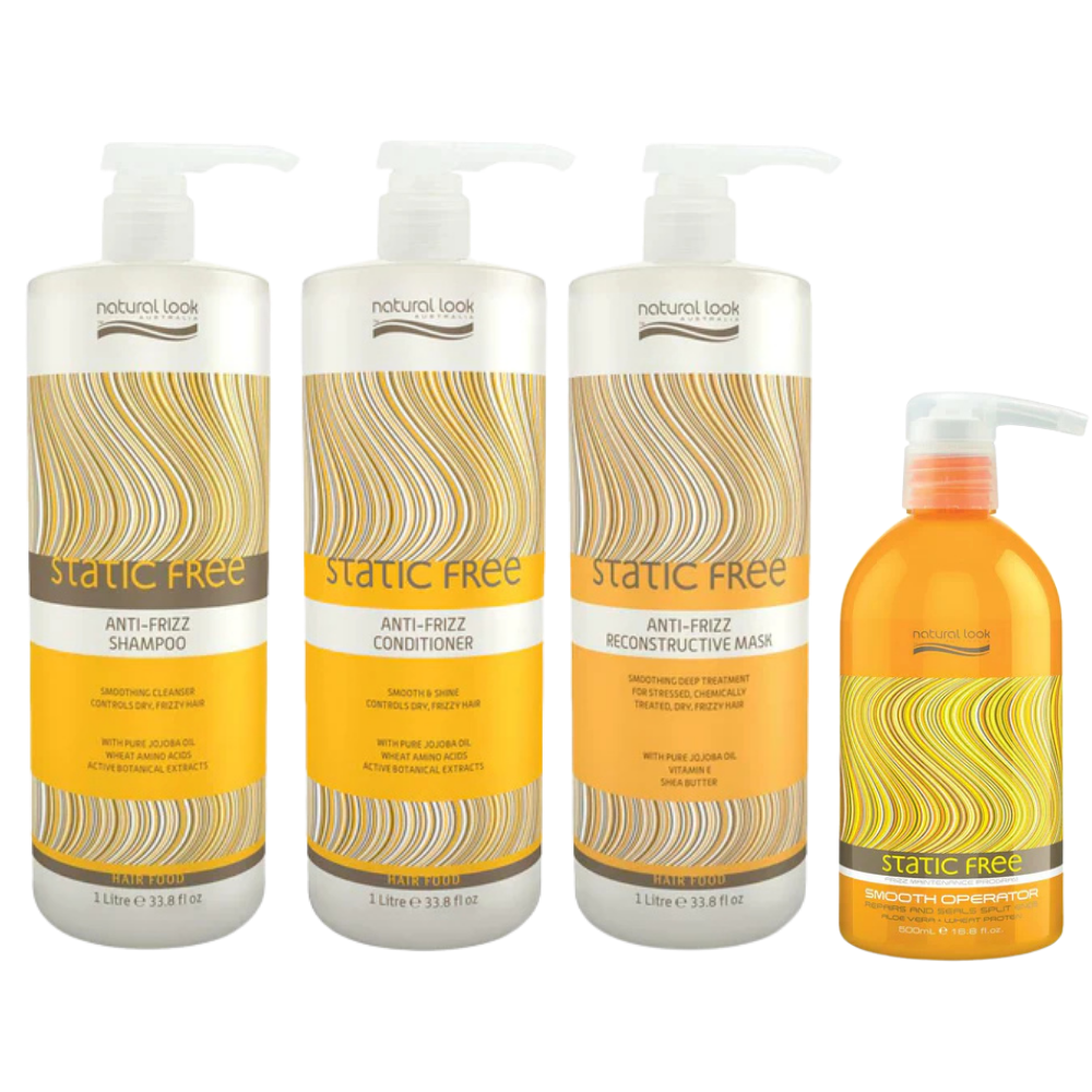 Natural Look Static Free Anti-Frizz Shampoo&Conditioner&Reconstructive Mask 1L&Smooth Operator 500 ML&Argan Oil Hair Treatment 120ML&Shine Serum 50ML