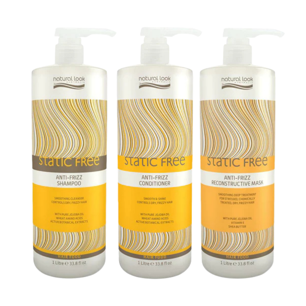 Natural Look Static Free Anti-Frizz Shampoo&Conditioner&Reconstructive Mask 1L&Smooth Operator 500 ML&Argan Oil Hair Treatment 120ML&Shine Serum 50ML