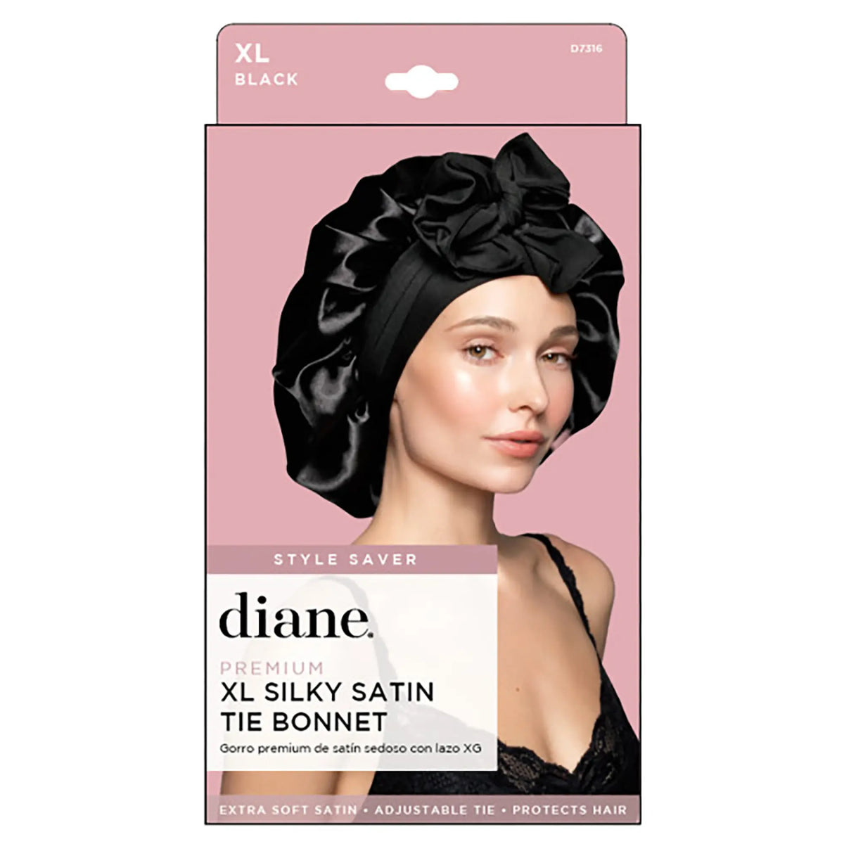Diane Silky Satin Tie Bonnet Black #D7316