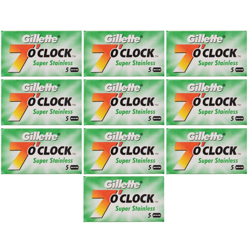 50 Gillette 7 O'Clock Super Stainless Double Edge Razor Blades