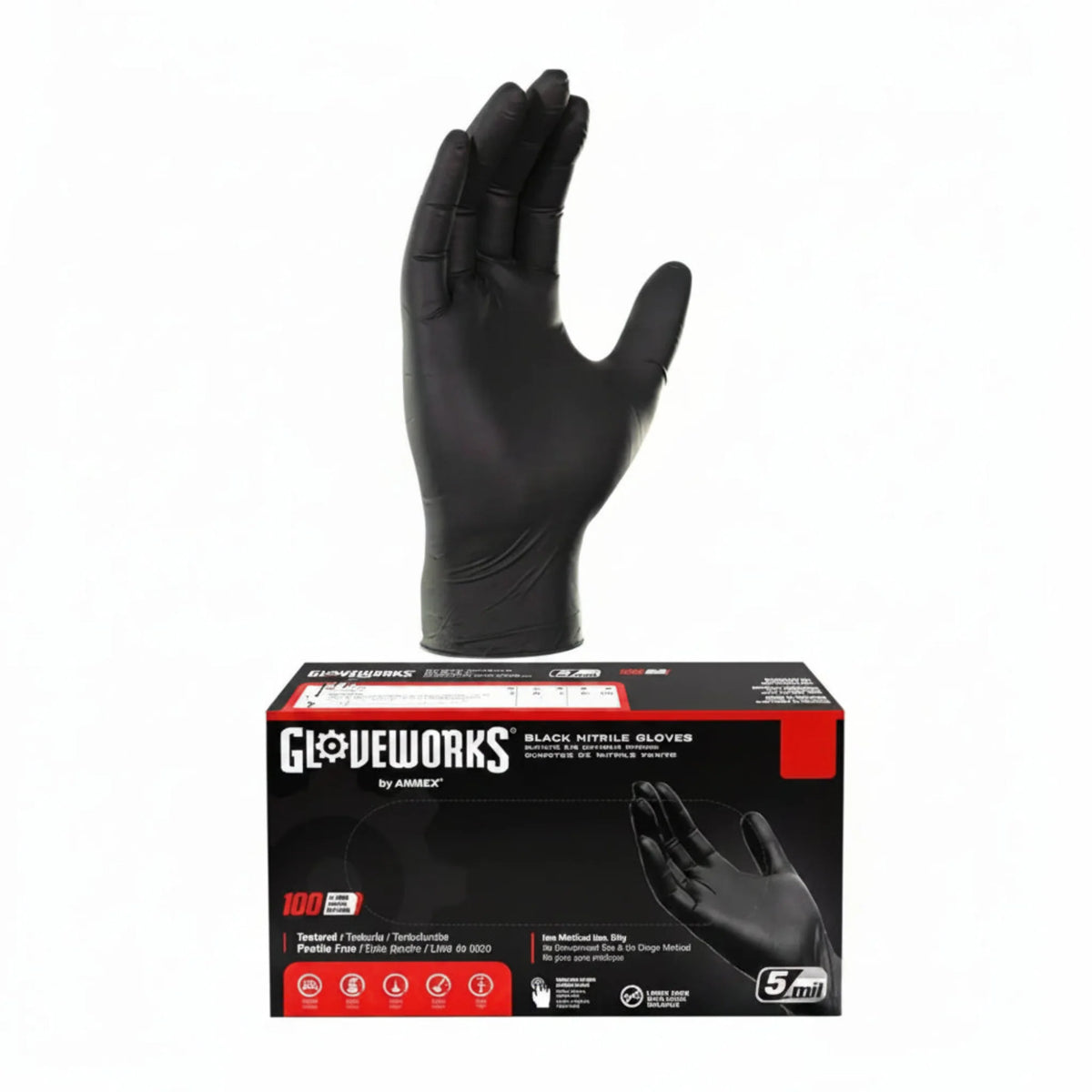GLOVEWORKS Black Nitrile gloves 5MIL Assorted Sizes