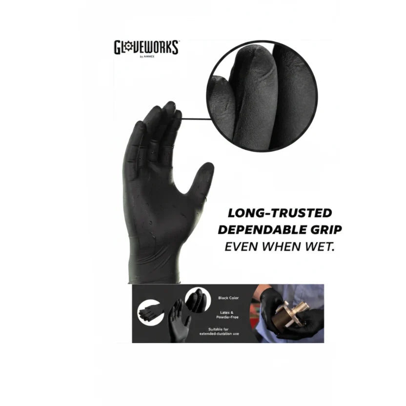GLOVEWORKS Black Nitrile gloves 5MIL Assorted Sizes