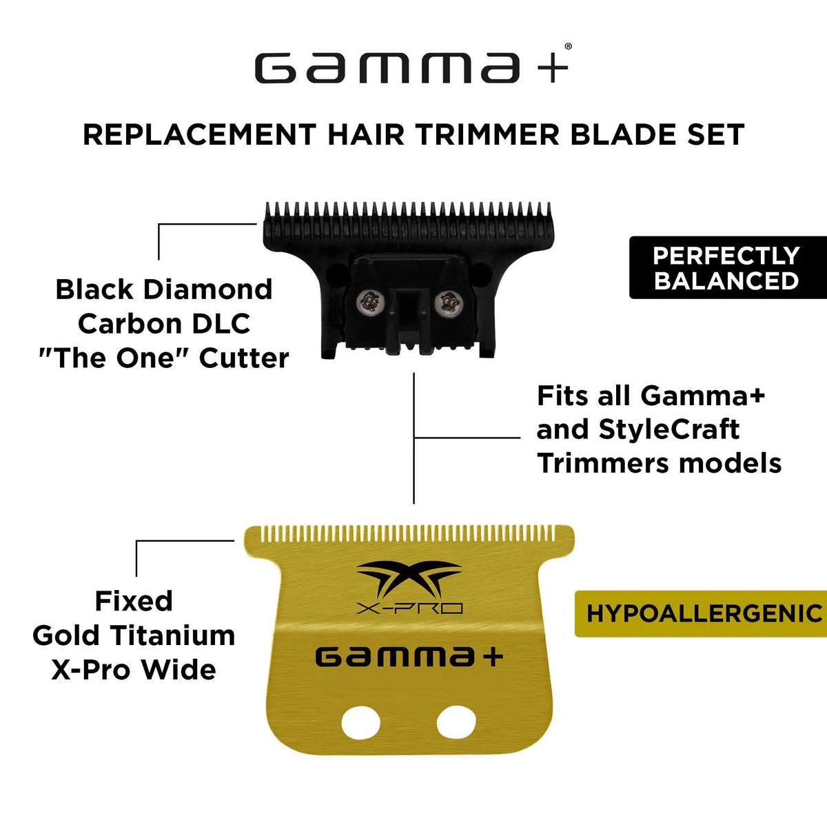 Gamma+ X-Pro Gold Titanium Wide Trimmer Blade with Black DLC The One Cutter #GP527GB