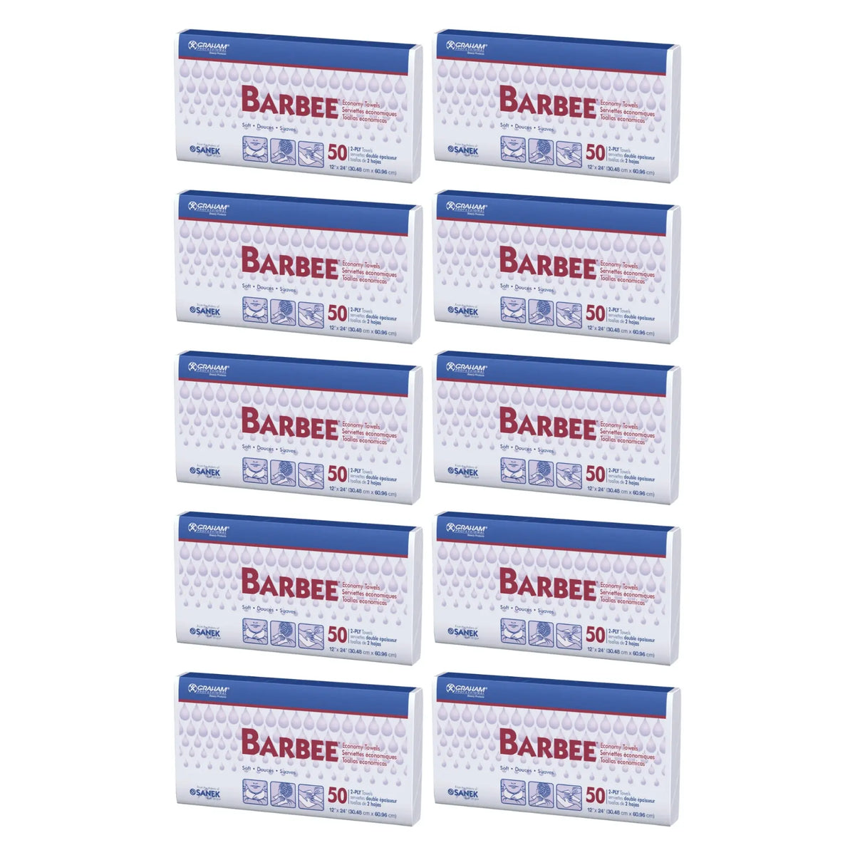 Graham Barbee Towel 12"x 24" White Box of 10