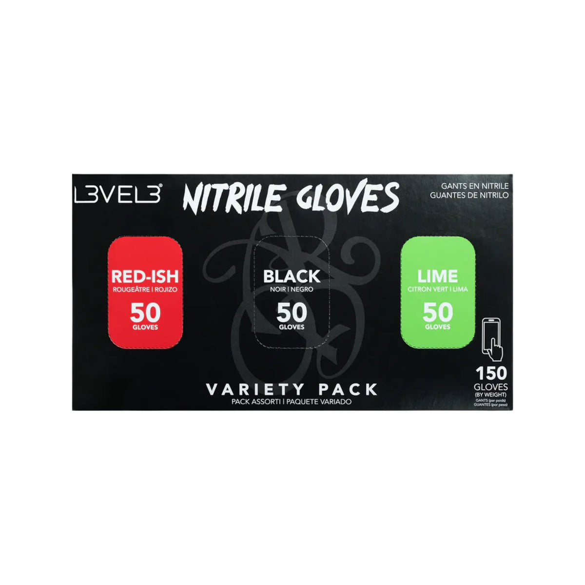 L3VEL3 Professional Nitrile Gloves Variety Pack 150ct