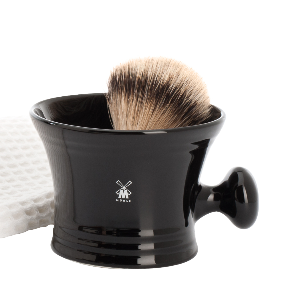 Muhle black porcelain shaving mug side view