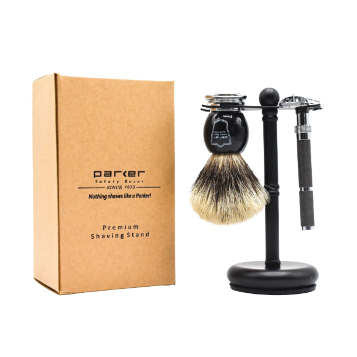 Parker Deluxe Black Safety Razor & Shave Brush Stand #PARKBLACKSTD