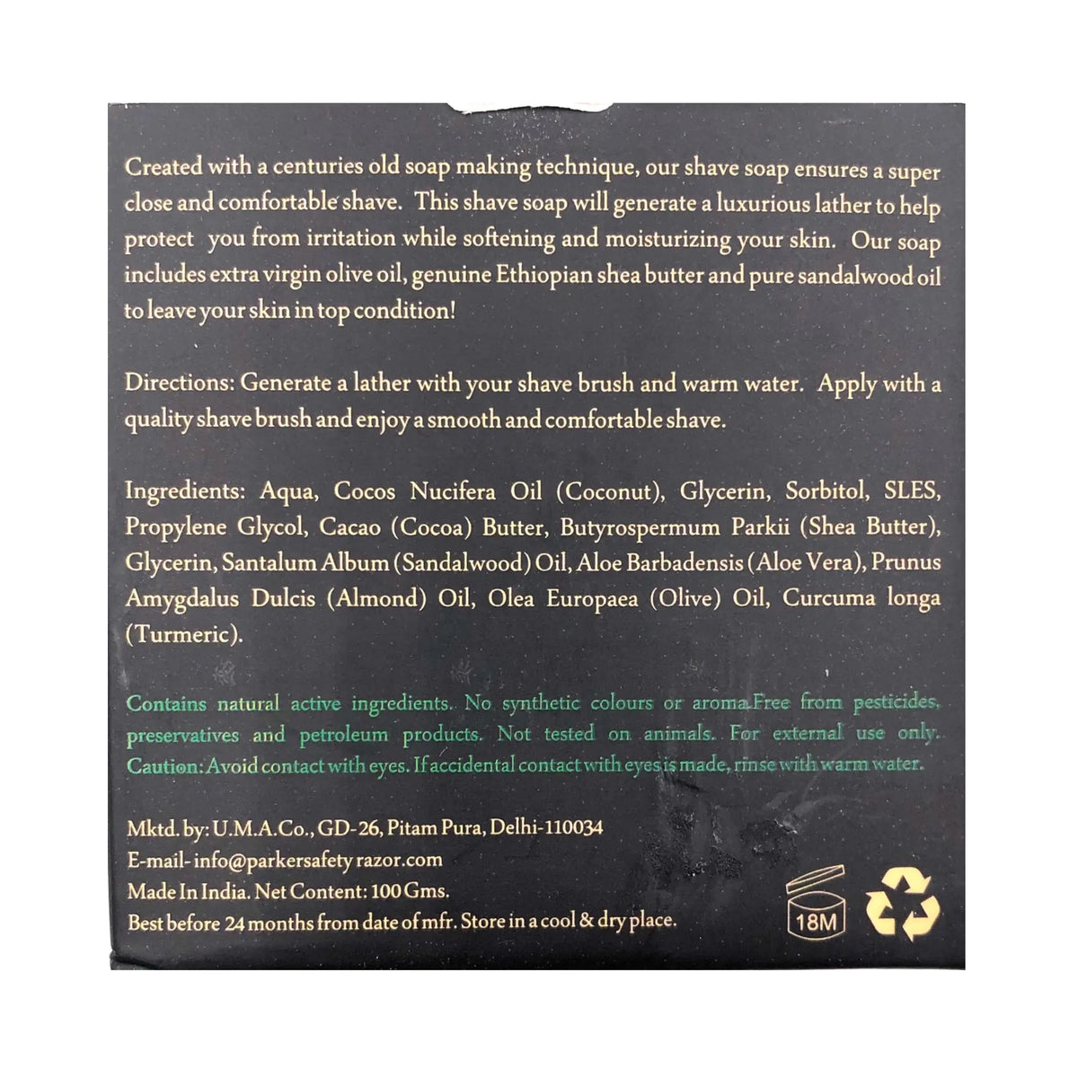 Parker Sandalwood & Shea Butter Shaving Soap 100g