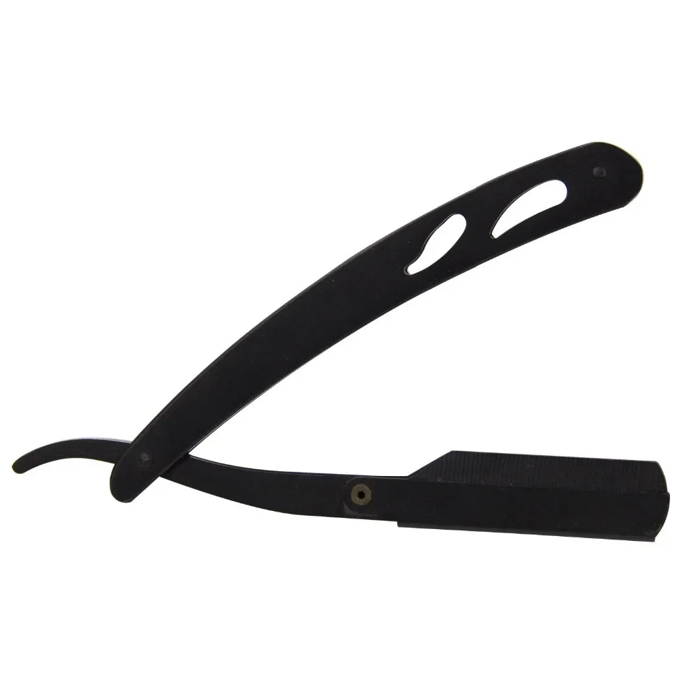 2x Classic Straight Cut Throat Shaving Razor - Black + 10 astra blades