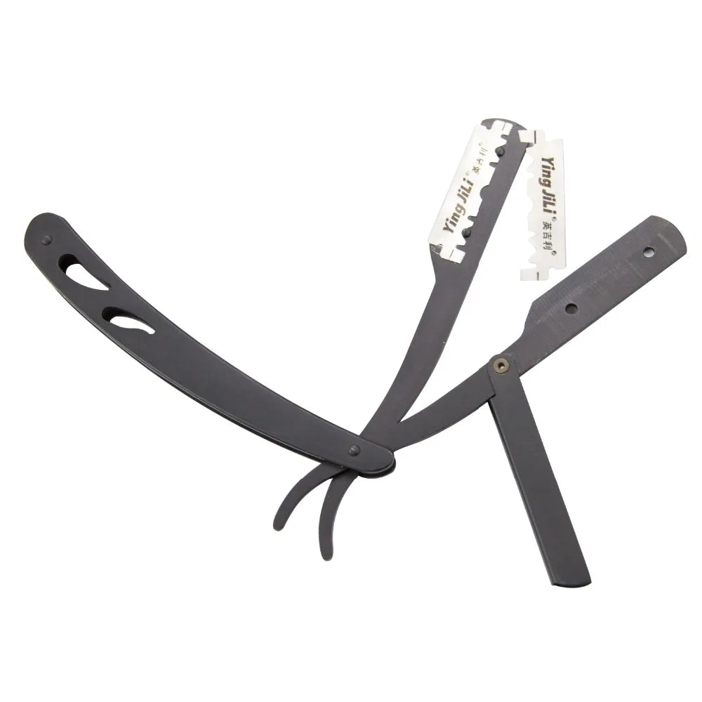 2x Classic Straight Cut Throat Shaving Razor - Black + 10 astra blades